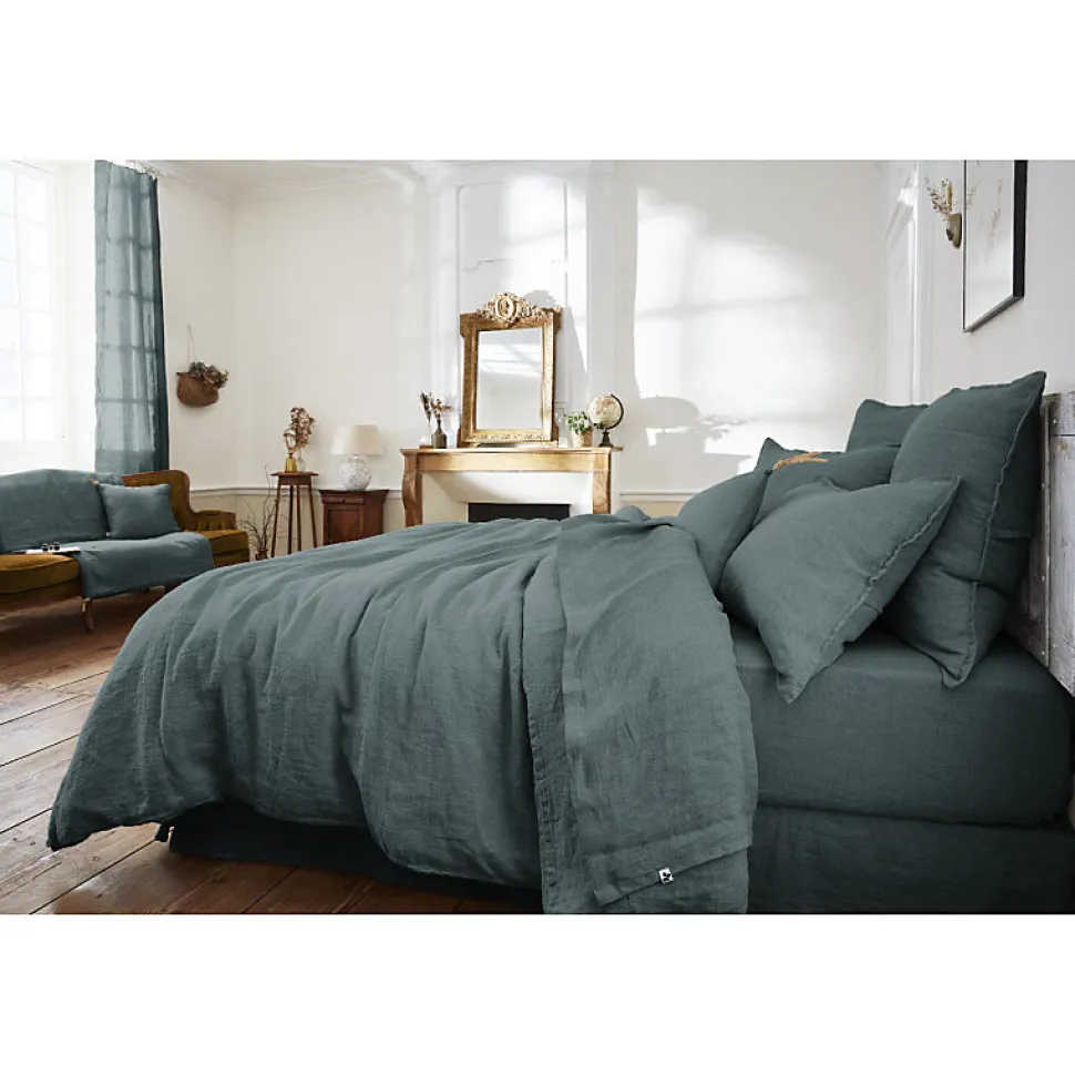 Lot de 2 taies d'oreillers 60 x 60 cm en lin lavé bleu - LUISA