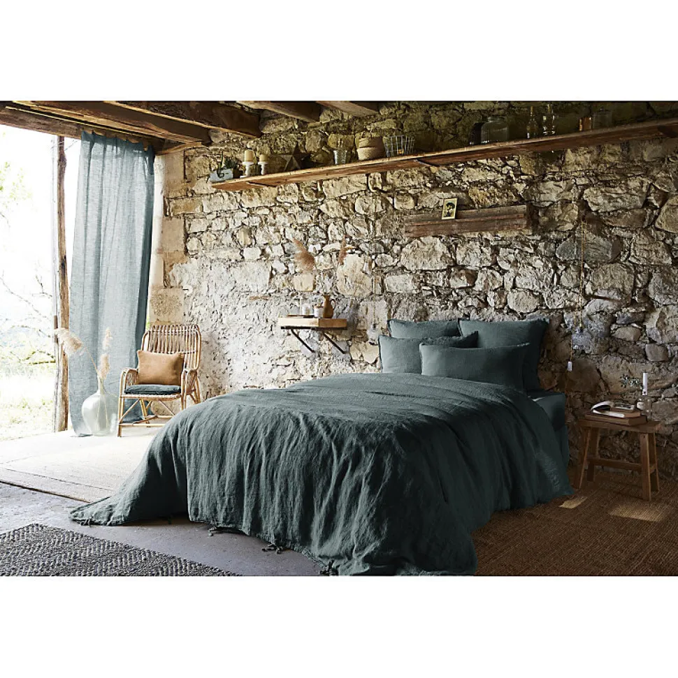 Lot de 2 taies d'oreillers 60 x 60 cm en lin lavé bleu - LUISA