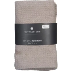 Lot de 3 torchons en coton 45x70 - Taupe- Atmosphera