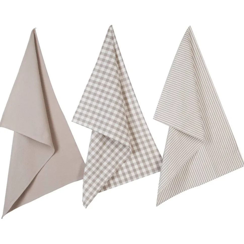 Lot de 3 torchons en coton 45x70 - Taupe- Atmosphera