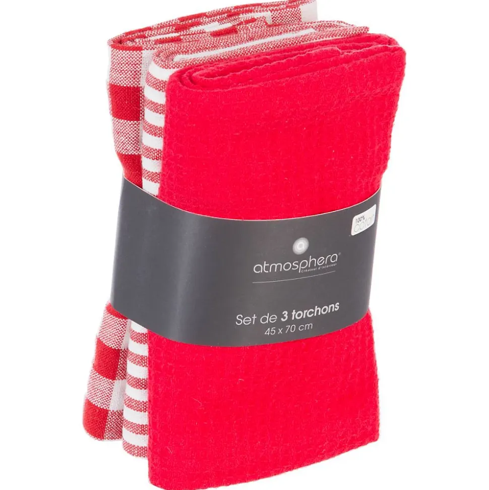 Lot de 3 torchons en coton 45x70 - Gris- Atmosphera