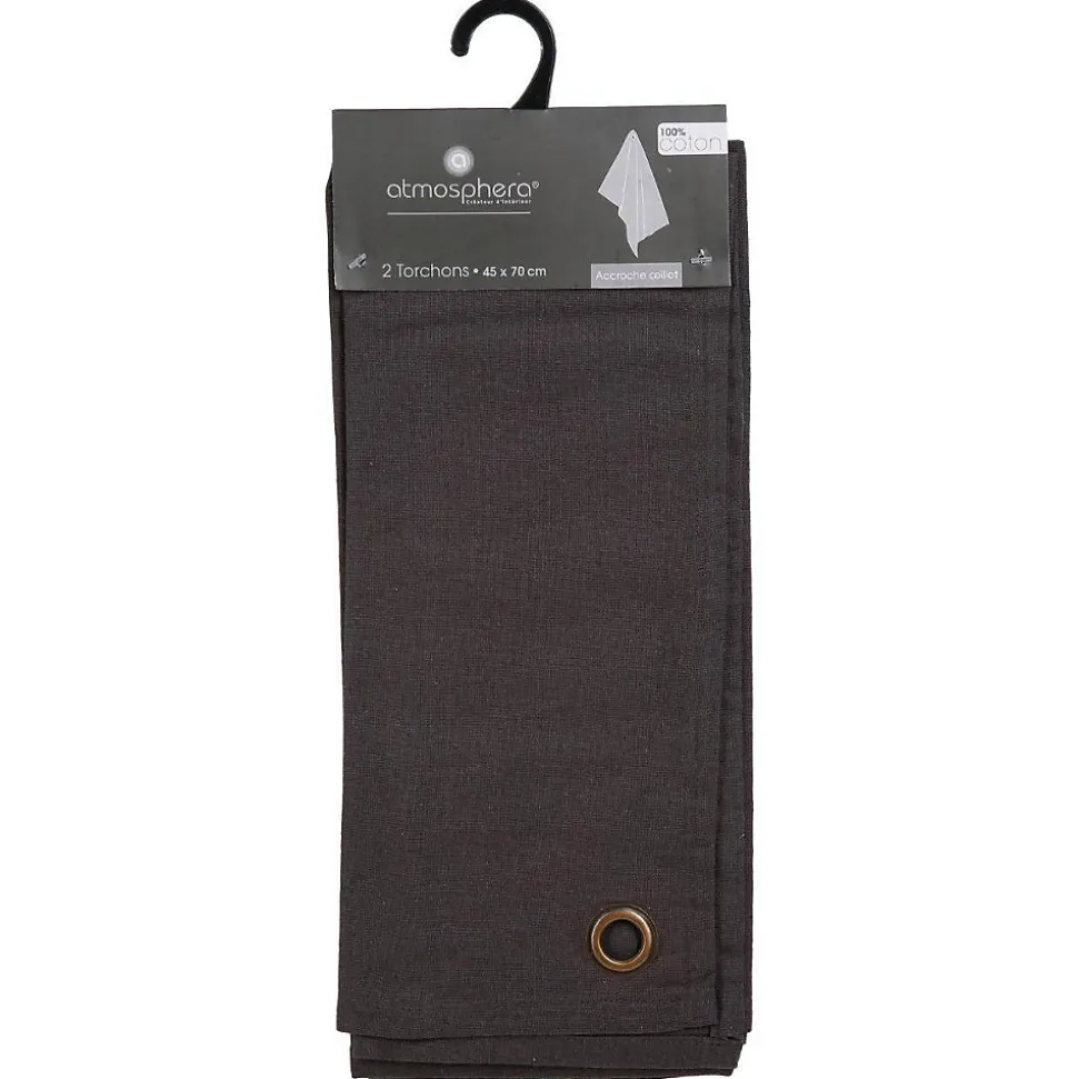 Lot de 2 torchons imprimés - coton - gris foncé - 45x70 cm - Atmosphera