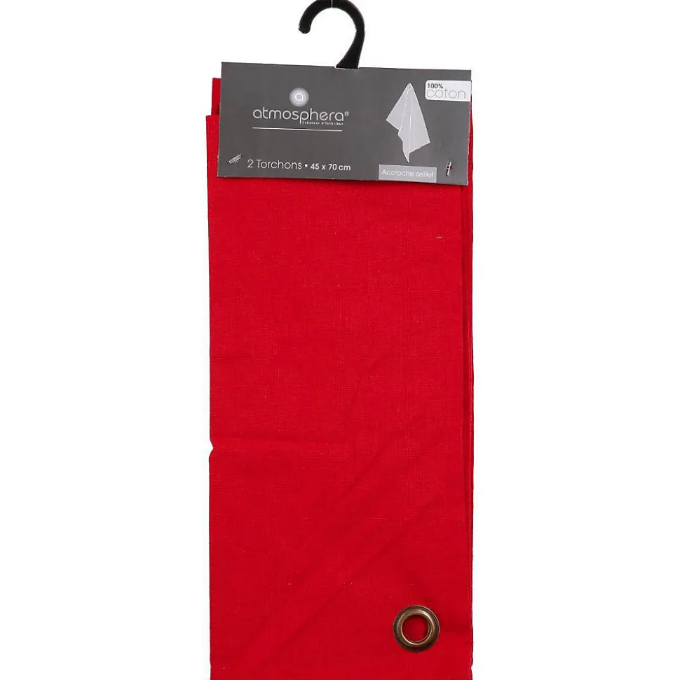 Lot de 2 torchons imprimés - coton - rouge - 45x70 cm - Atmosphera