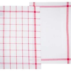 Lot de 2 torchons imprimés - coton - rouge et blanc - 45x70 cm - Atmosphera