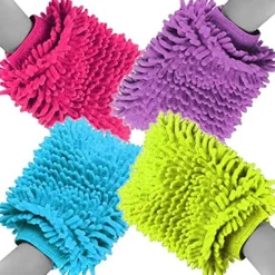 Lot spécial de 4 gants Chenille Microfibre multicolores