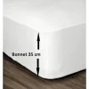 LOVELY HOME Drap Housse 100% Coton 140x190cm - Bonnet 35cm - Blanc