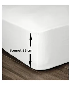 LOVELY HOME Drap Housse 100% Coton 180x200cm - Bonnet 35cm - Blanc