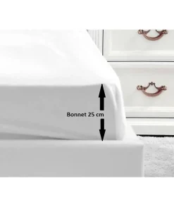 LOVELY HOME Drap Housse 100% coton 140x190x25 cm blanc