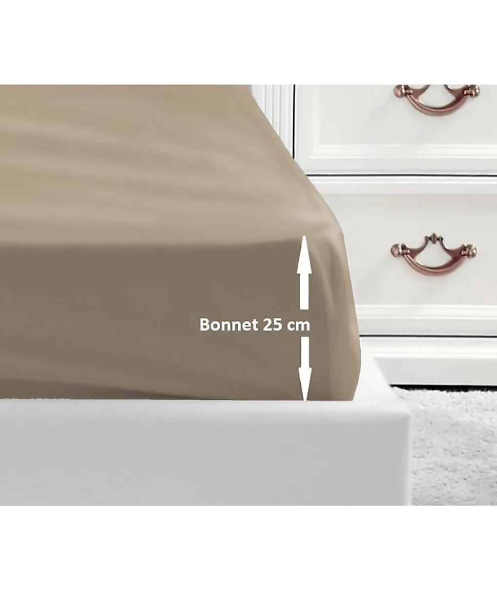 LOVELY HOME Drap Housse 100% coton 90x190x25 cm beige