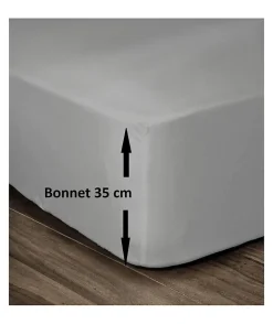 LOVELY HOME Drap Housse 100% Coton 160x200cm - Bonnet 35cm - Gris clair