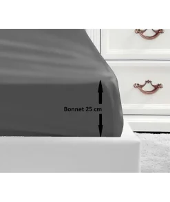 LOVELY HOME Drap Housse 100% coton 140x190x25 cm gris foncé