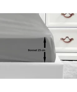 LOVELY HOME Drap Housse 100% coton 90x190x25 cm gris clair