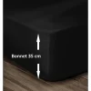 LOVELY HOME Drap Housse 100% Coton 160x200cm - Bonnet 35cm - Noir