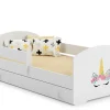 LUK lit enfant avec tiroir et barreau 160x80 corne de licorne