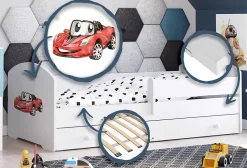 LUK lit enfant avec tiroir et barreau 160x80 Auto flag