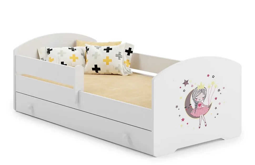 LUK lit enfant avec tiroir et barreau 160x80 princesse endormie