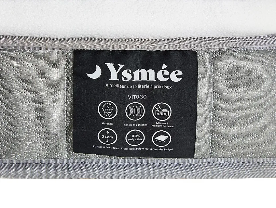 Matelas 140 x 190 cm ressorts ensachés et accueil mémoire de forme ép.21cm - VITOGO de YSMÉE