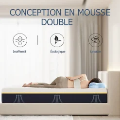 Matelas Adulte 90x190 cm, Épaisseur 21 cm, Mousse à Mémoire + Fibres de Charbon de Bambou