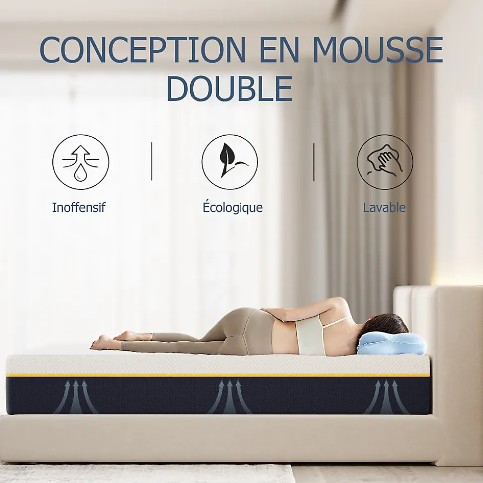 Matelas Adulte 90x190 cm, Épaisseur 21 cm, Mousse à Mémoire + Fibres de Charbon de Bambou