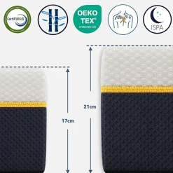 Matelas Adulte 90x190 cm, Épaisseur 21 cm, Mousse à Mémoire + Fibres de Charbon de Bambou