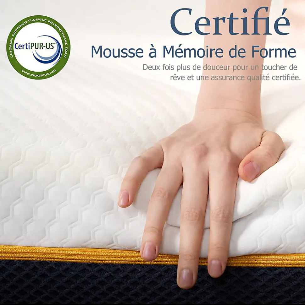 Matelas Adulte 90x190 cm, Épaisseur 21 cm, Mousse à Mémoire + Fibres de Charbon de Bambou