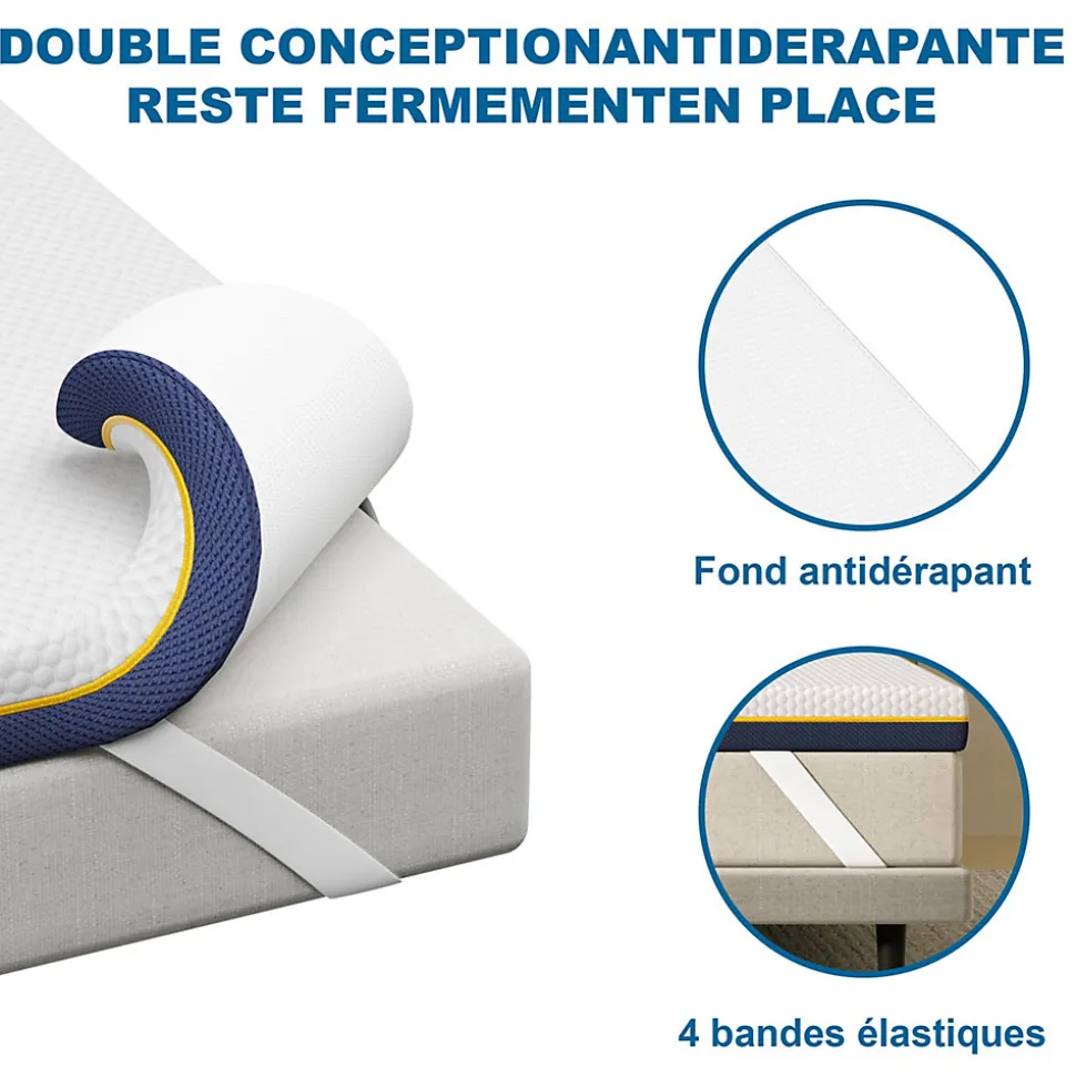 Matelas de 7,5 cm d'épaisseur, 140 x 190 cm, mousse à mémoire de forme, ergonomique, lavable