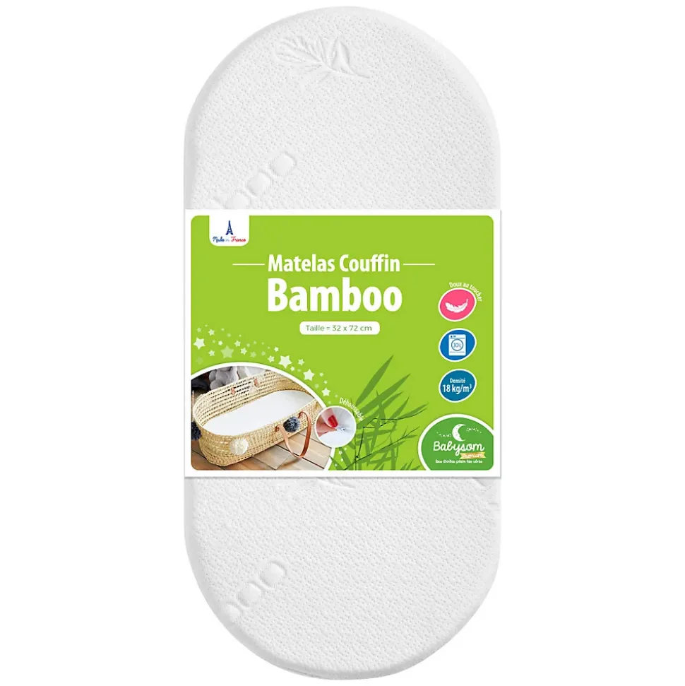 Matelas de Couffin Bamboo - 72x32x4 cm - Landau - Nacelle - Berceau - Viscose au toucher Ultra Doux - Forme Ovale - Déhoussable