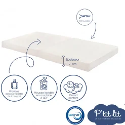 Matelas de Voyage Bébé - 60x120 cm - Pliant - Epaisseur 7 cm : Moelleux et confortable - Idéal pour couchage d'appoint