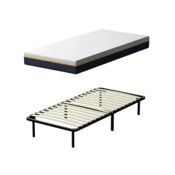 Matelas double en mousse de 17 cm + sommier à lattes 90x190 cm 16 rangées de lattes