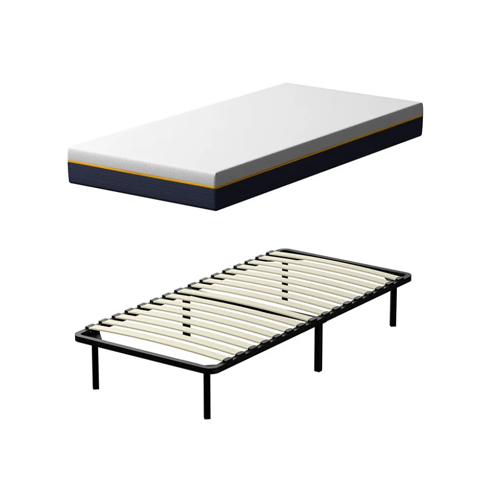 Matelas double en mousse de 17 cm + sommier à lattes 90x190 cm 16 rangées de lattes