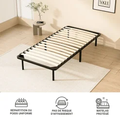 Matelas double en mousse de 17 cm + sommier à lattes 90x190 cm 16 rangées de lattes