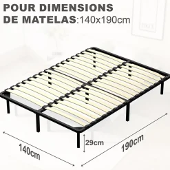 Matelas double en mousse de 17 cm + sommier à lattes de 16 rangs 140x190 cm