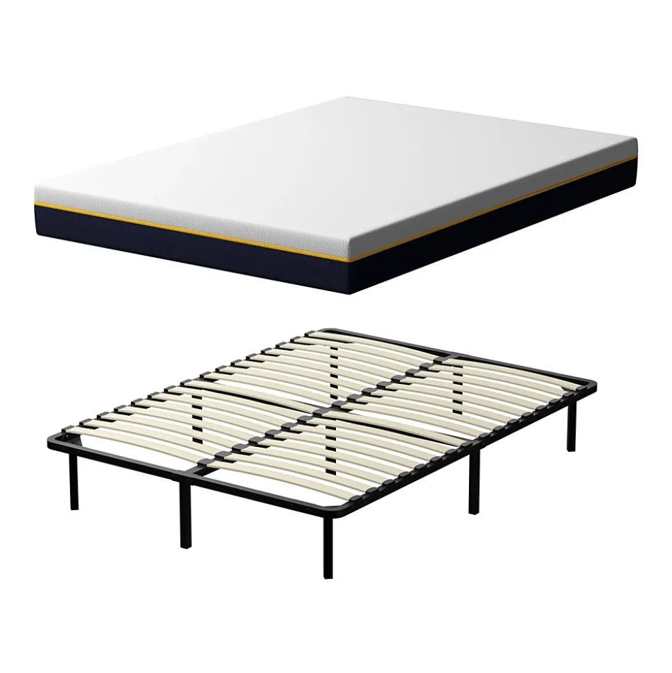 Matelas double en mousse de 17 cm + sommier à lattes de 16 rangs 140x190 cm