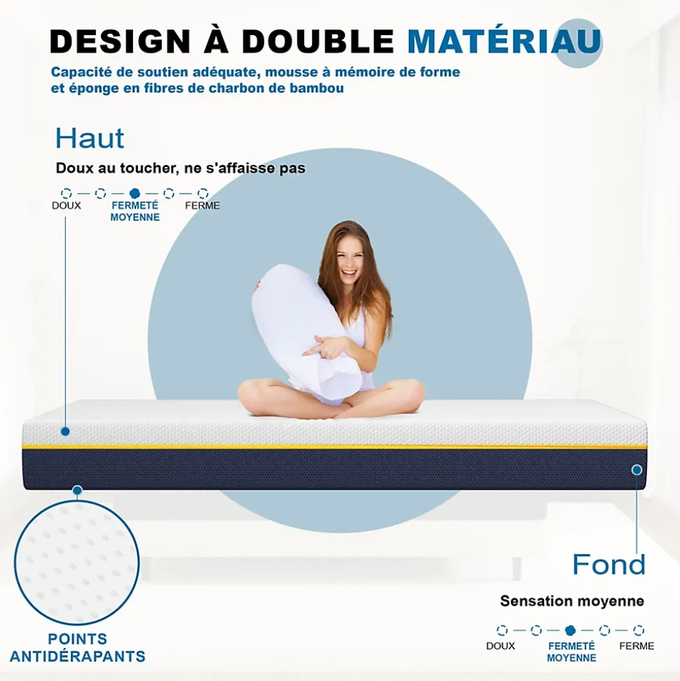 Matelas en mousse à mémoire de forme 90 x 190 cm , épaisseur 17 cm