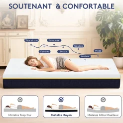 Matelas en mousse à mémoire de forme, 140 x 200 cm, épaisseur 17 cm, vintage