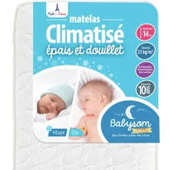 Matelas Enfant/Bébé Climatisé - 1 Face Été Fraîche et 1 Face Hiver Ouatinée - Anti-acarien - Oeko-Tex - Fabrication française