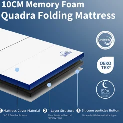 Matelas futon pliable en mousse à mémoire de forme 60 x 190 x 10 CM