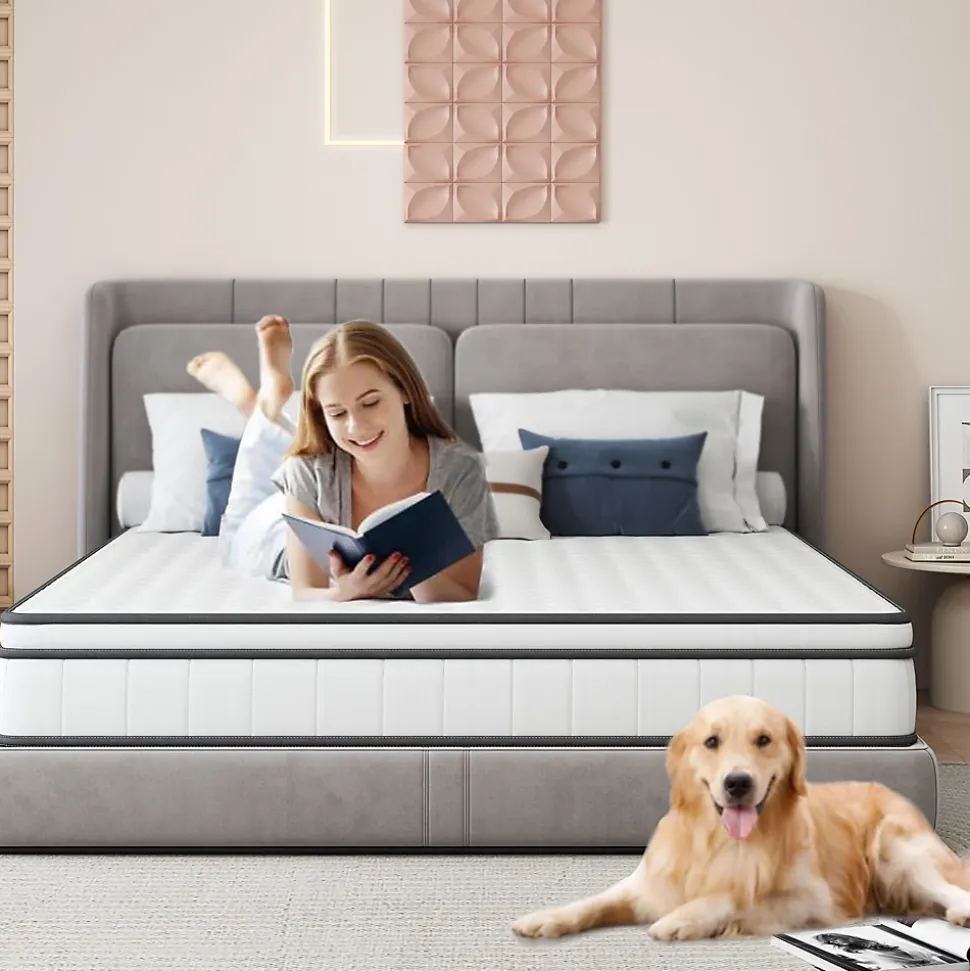 Matelas hybride à ressorts ensachés 200x90x25 cm, Indépendance de couchage, soutien ergonomique, tissu respirant 3D, Blanc et gris