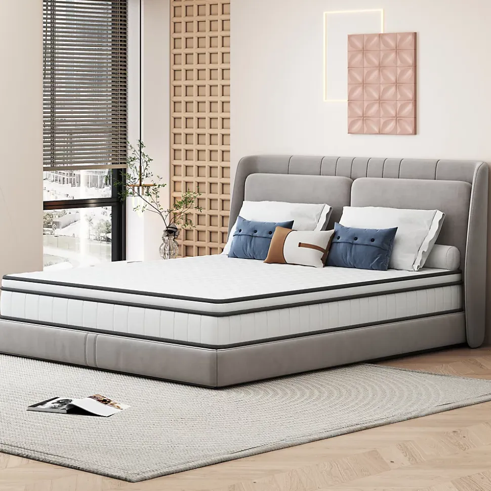 Matelas hybride à ressorts ensachés 200x90x25 cm, Indépendance de couchage, soutien ergonomique, tissu respirant 3D, Blanc et gris