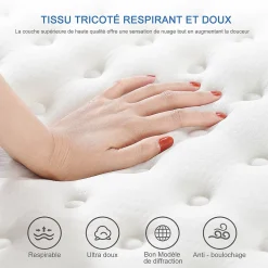 Matelas hybride à ressorts ensachés 200x90x25 cm, Indépendance de couchage, soutien ergonomique, tissu respirant 3D, Blanc et gris