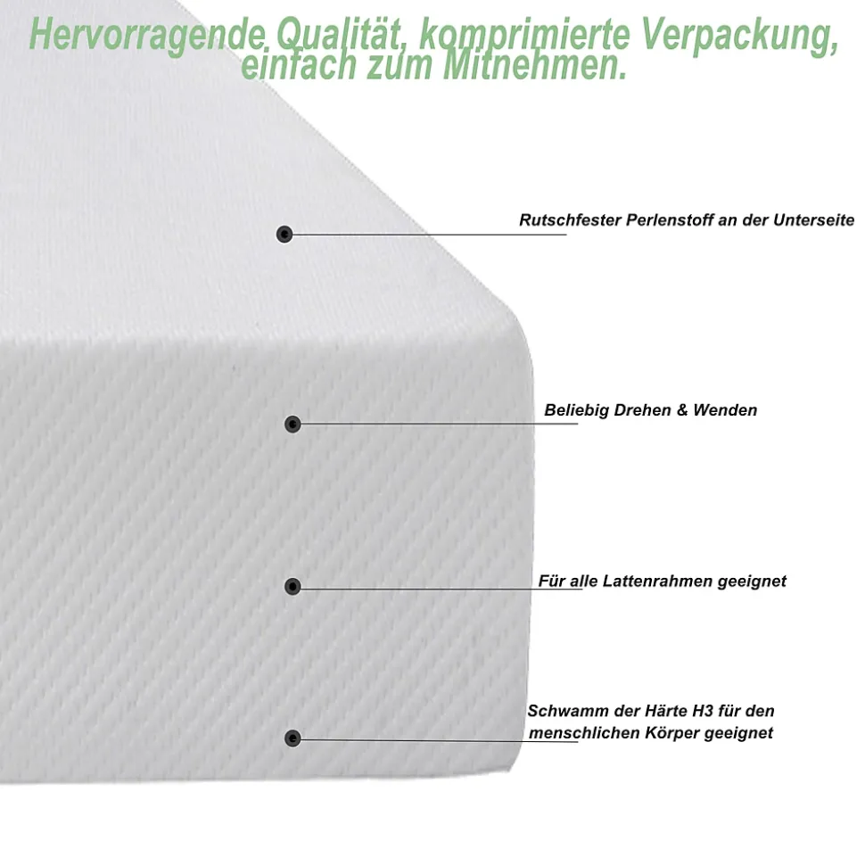 Matelas mousse 90x200 cm - Matelas H3, respirant et antidérapant - Mousse - Sans matelas - Blanc