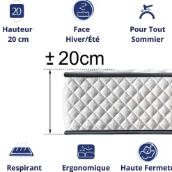 Matelas Mousse 160x200 Florida, Ferme, Réversible, Côté Été/hiver, H20 Cm