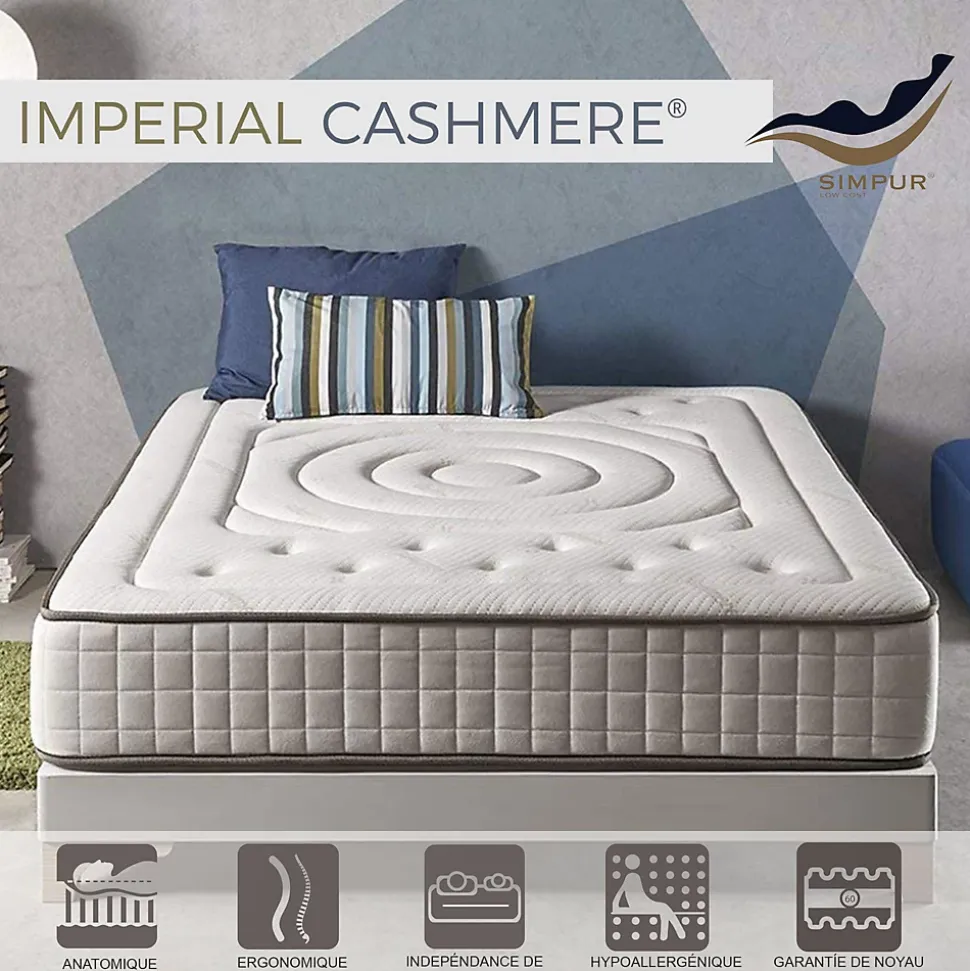 Matelas mousse 120x190 Imperial Cachemire, 25 cm, confort multizone, accueil moelleux, ferme, anti-acarien et hypoallergénique