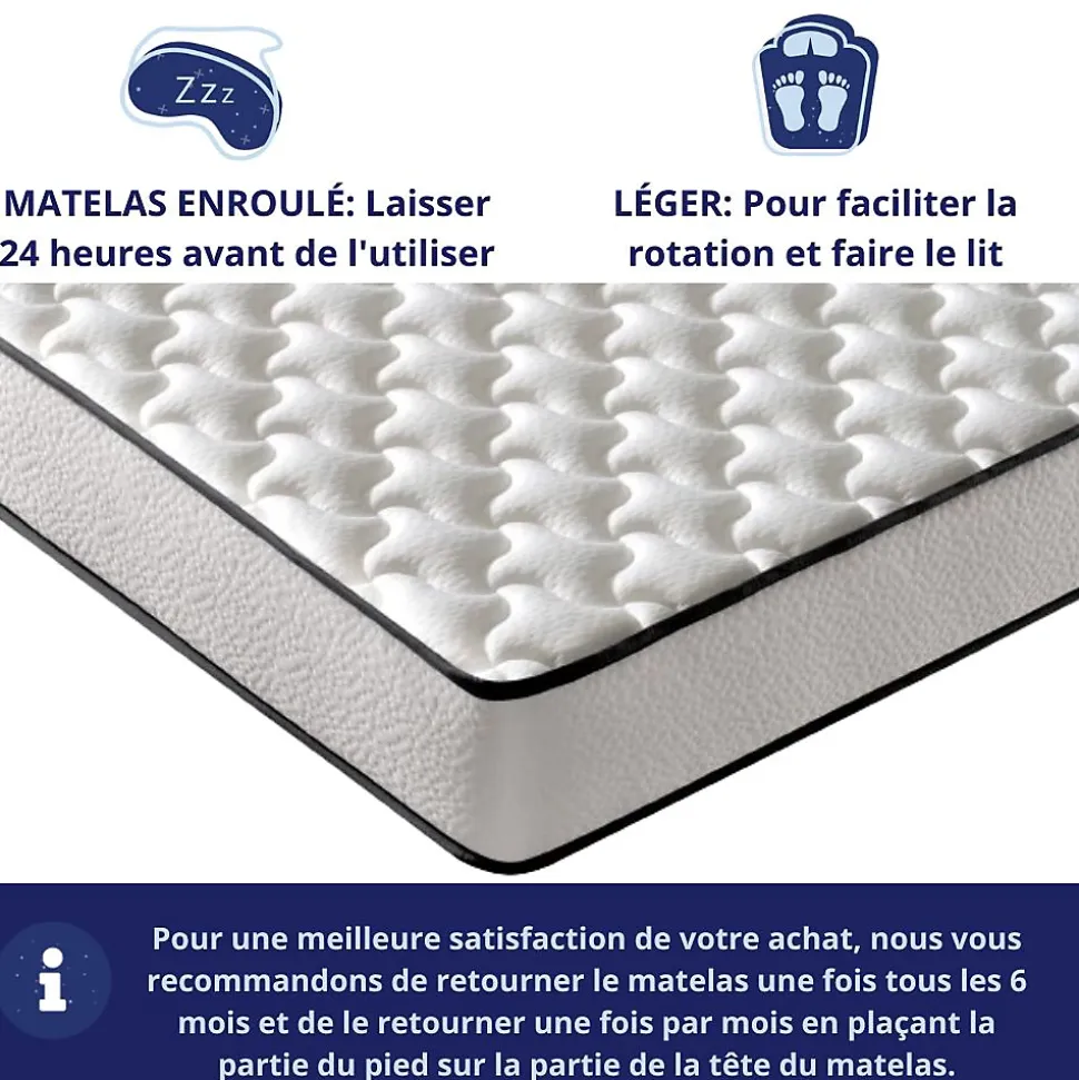 Matelas Mousse 90x190 New York, Ferme, Réversible, Côté Été/hiver, H15 Cm