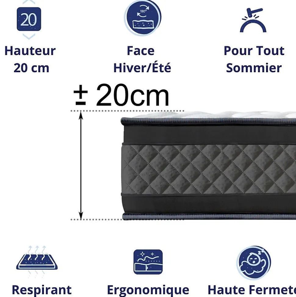 Matelas Mousse 90x190 Onyx, Ferme, Réversible, Côté Été/hiver, H20 Cm