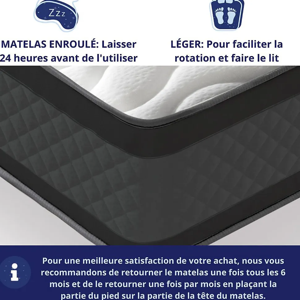 Matelas Mousse 90x190 Onyx, Ferme, Réversible, Côté Été/hiver, H20 Cm