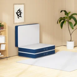 Matelas Pliant Triple 90X200CM, Matelas Polyvalent, 15cm Mousse épaisse, Housse Amovible et Lavable en Machine, Poignée de