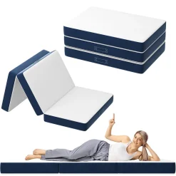 Matelas Pliant Triple 90X200CM, Matelas Polyvalent, 15cm Mousse épaisse, Housse Amovible et Lavable en Machine, Poignée de