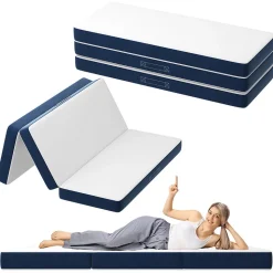 Matelas Pliant Triple 160X195CM, Matelas Polyvalent, 15cm Mousse épaisse, Housse Amovible et Lavable en Machine, Poignée de