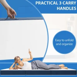 Matelas Pliant Triple 160X195CM, Matelas Polyvalent, 15cm Mousse épaisse, Housse Amovible et Lavable en Machine, Poignée de